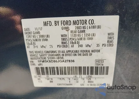 2018 Ford Explorer Xlt z USA, uszkodzony, nr VIN 1FM5K8D86JGA27836